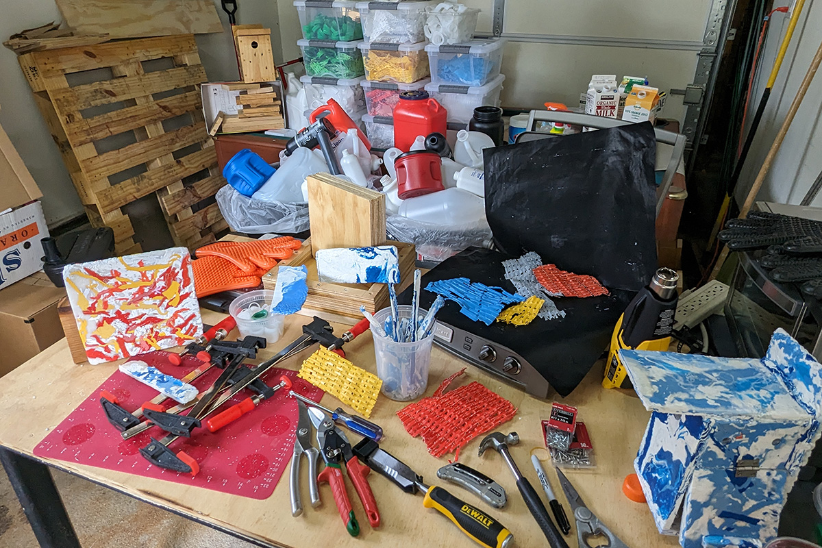 garage turn to plastic recycle workshop